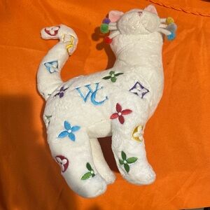 Whimsy Clay Plush by Amy Lacombe Teal/White Cat with Flowers